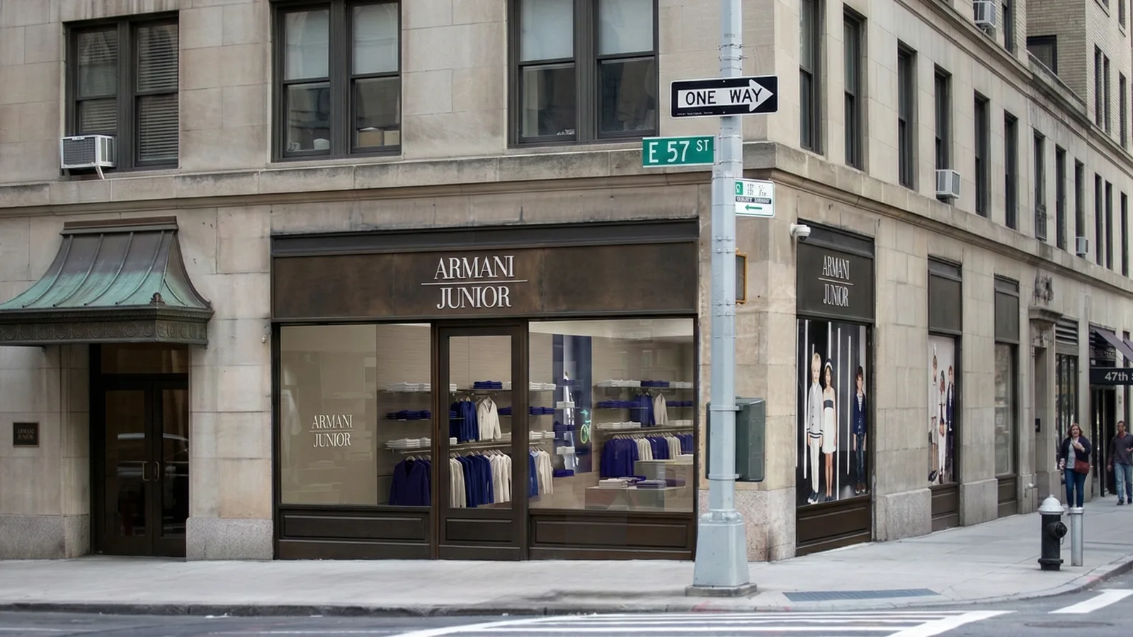 Exterior: New York Armani Junior storefront on East 57th Street at Madison Avenue, photorealistic facade render