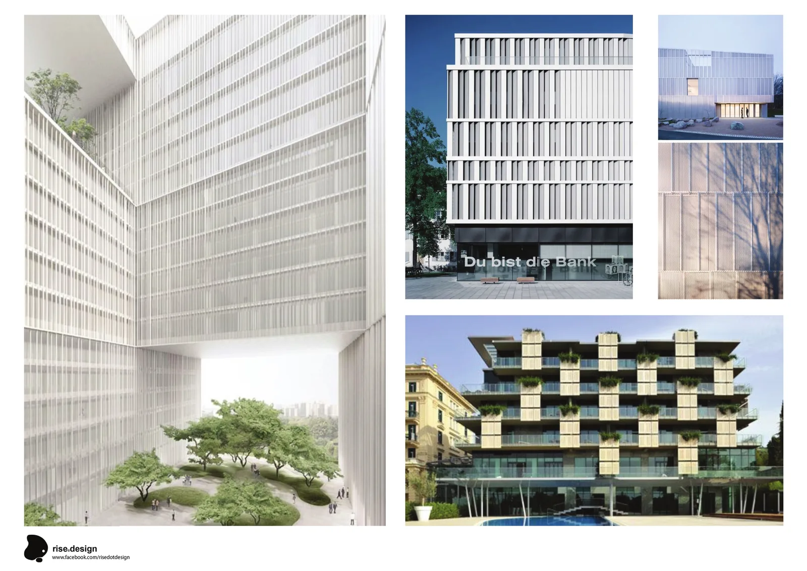 Exterior: concept render showing glass curtain wall upper volume cantilevered over solid concrete plinth base with CIMAT logo at entrance, set in landscaped corporate campus