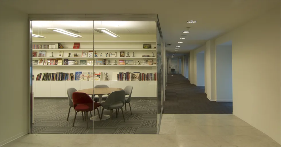 Level 1 interior composition showing multiple activity-based working settings in a single frame