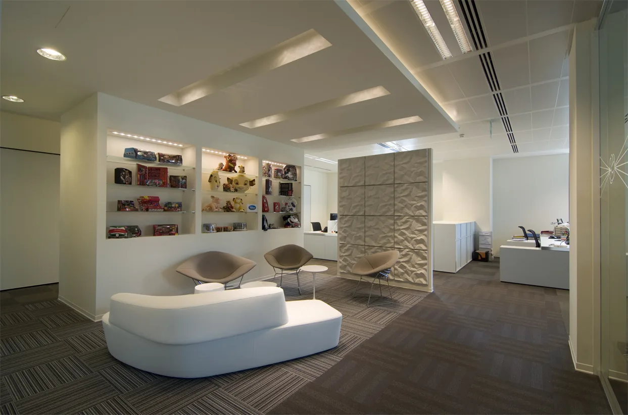 Level 4 full floor interior showing the complete workspace layout and colour identity