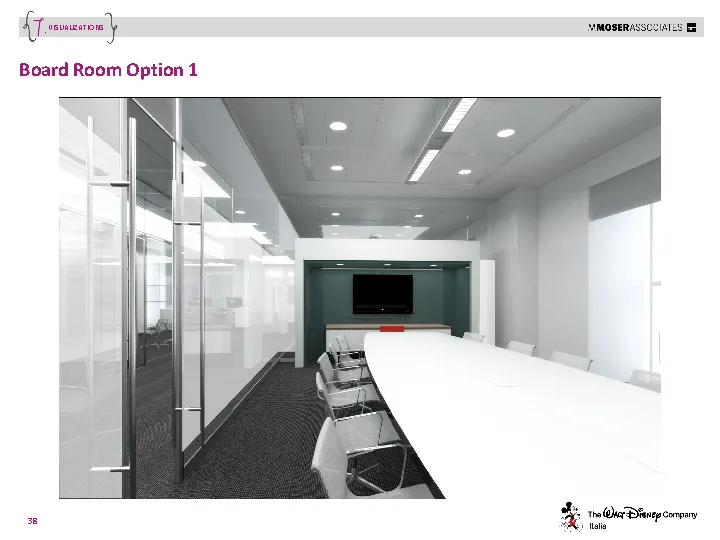 3D visualisation showing office workspace layout with activity-based working destinations and floor identity colour accents
