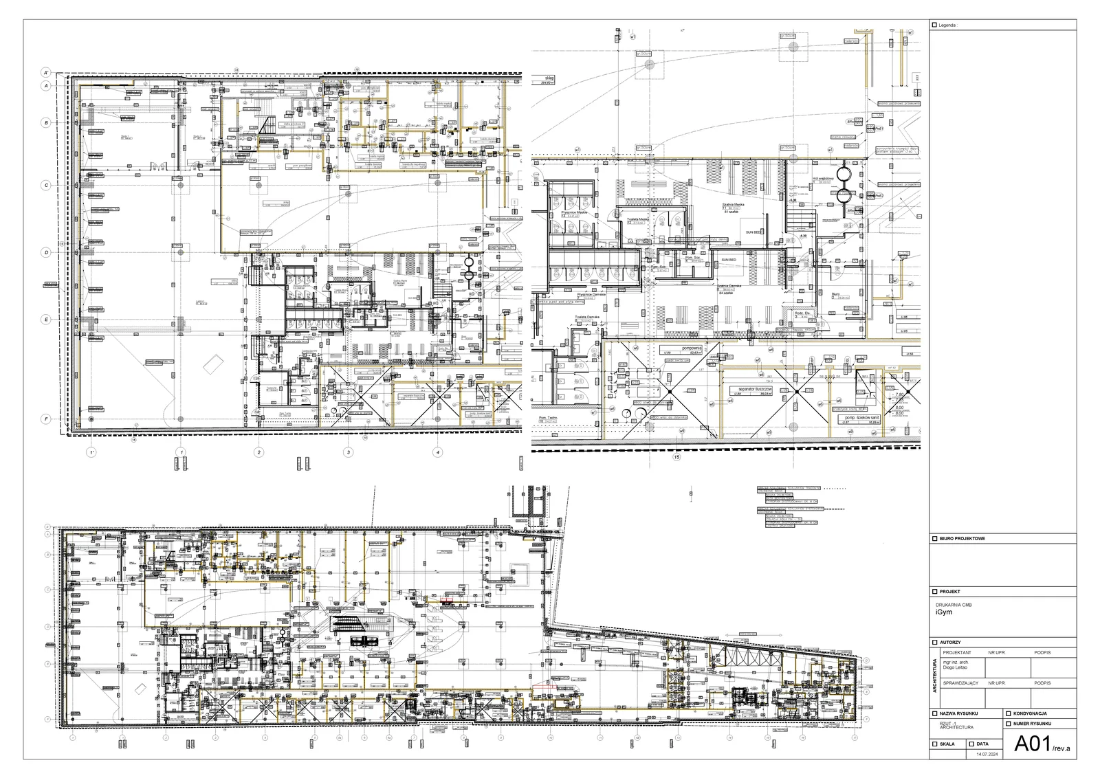 Drawing: architectural drawing page from Drukarnia Mall documentation showing fire safety layout and evacuation routing
