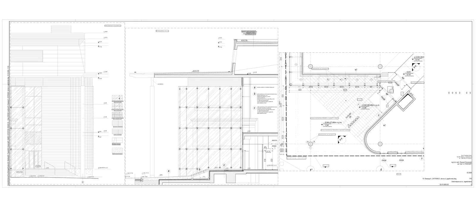 Drawing: wide-format architectural drawing page from Drukarnia Mall documentation showing parking level plan and structural grid
