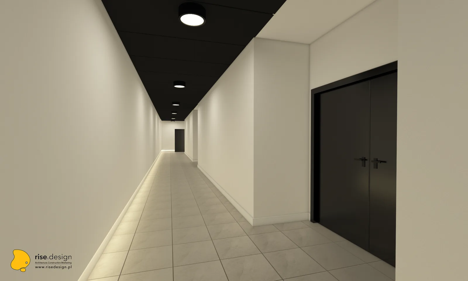Interior: venue render showing design treatment of the 1,200 square metre multipurpose event space with restaurant zone and hall visible together