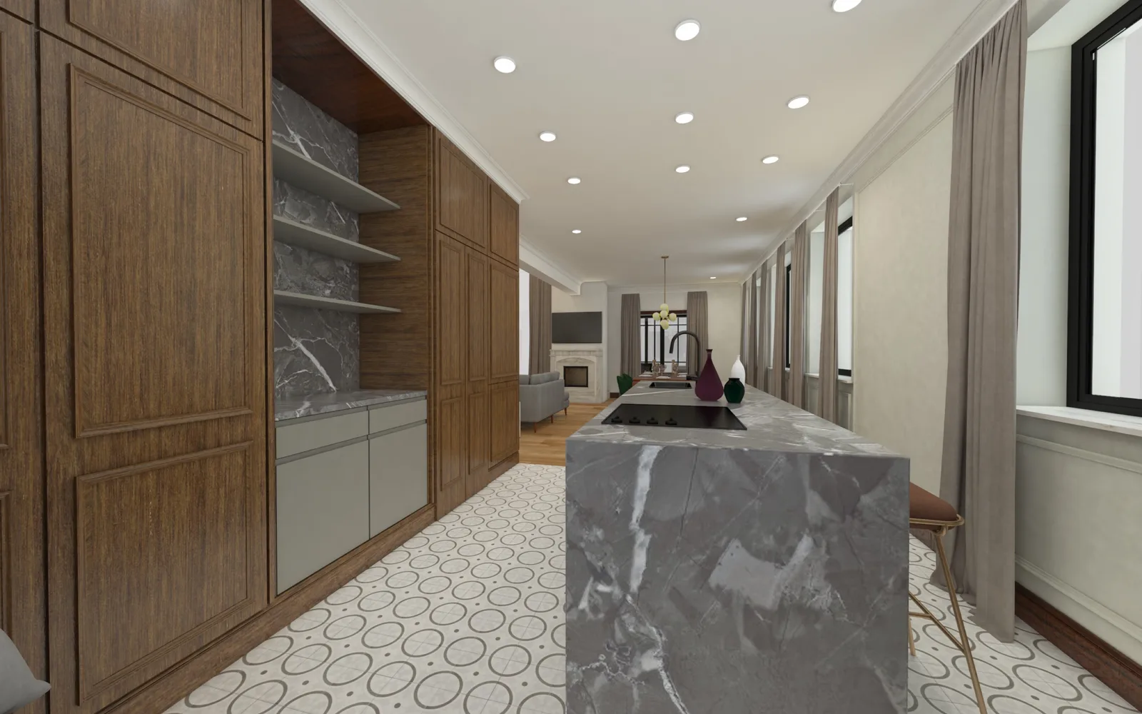 Interior: room render showing complete interior design treatment with furnishings and spatial character of the ground floor