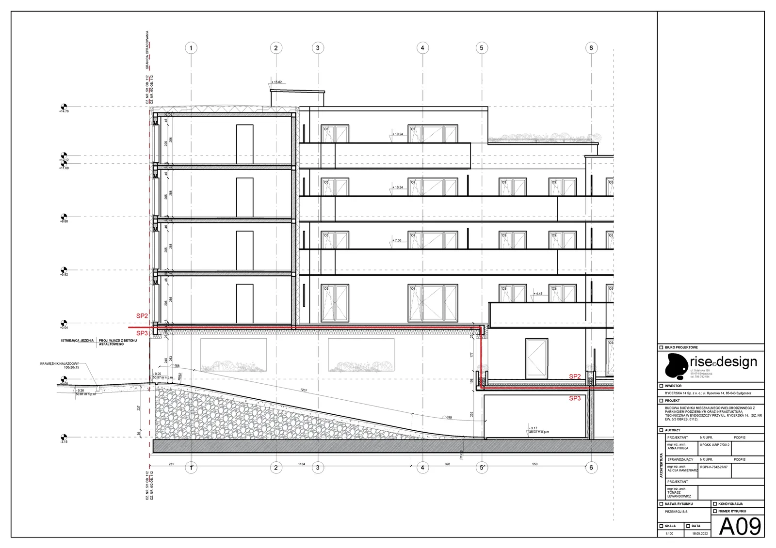 PAB architectural drawing showing south elevation with full street-facing facade composition and material annotations