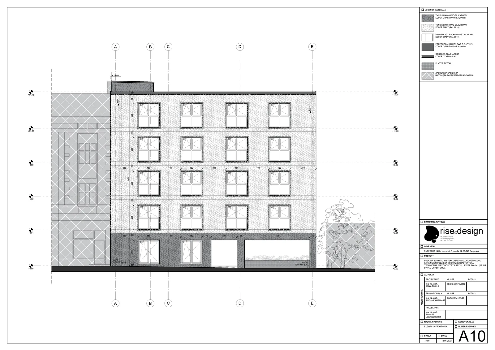 PAB architectural drawing showing east elevation with side facade proportions and stepping profile