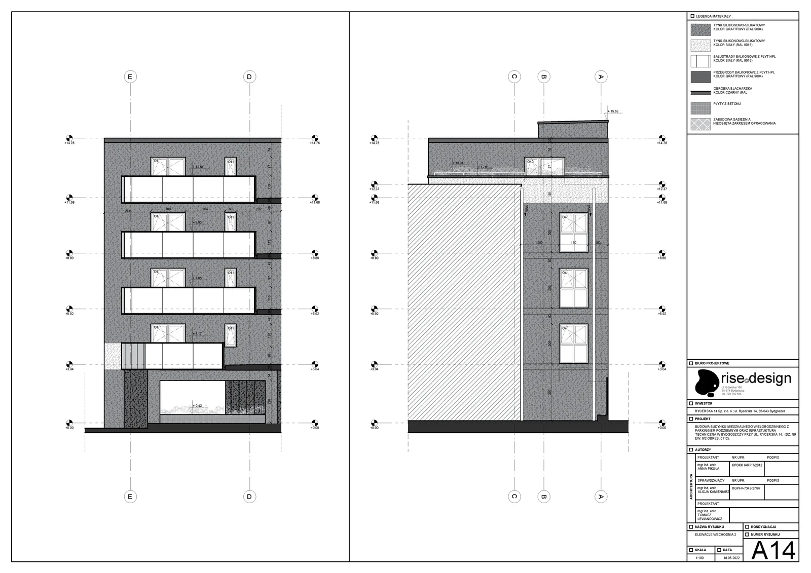 PAB architectural drawing showing additional facade study with material specifications
