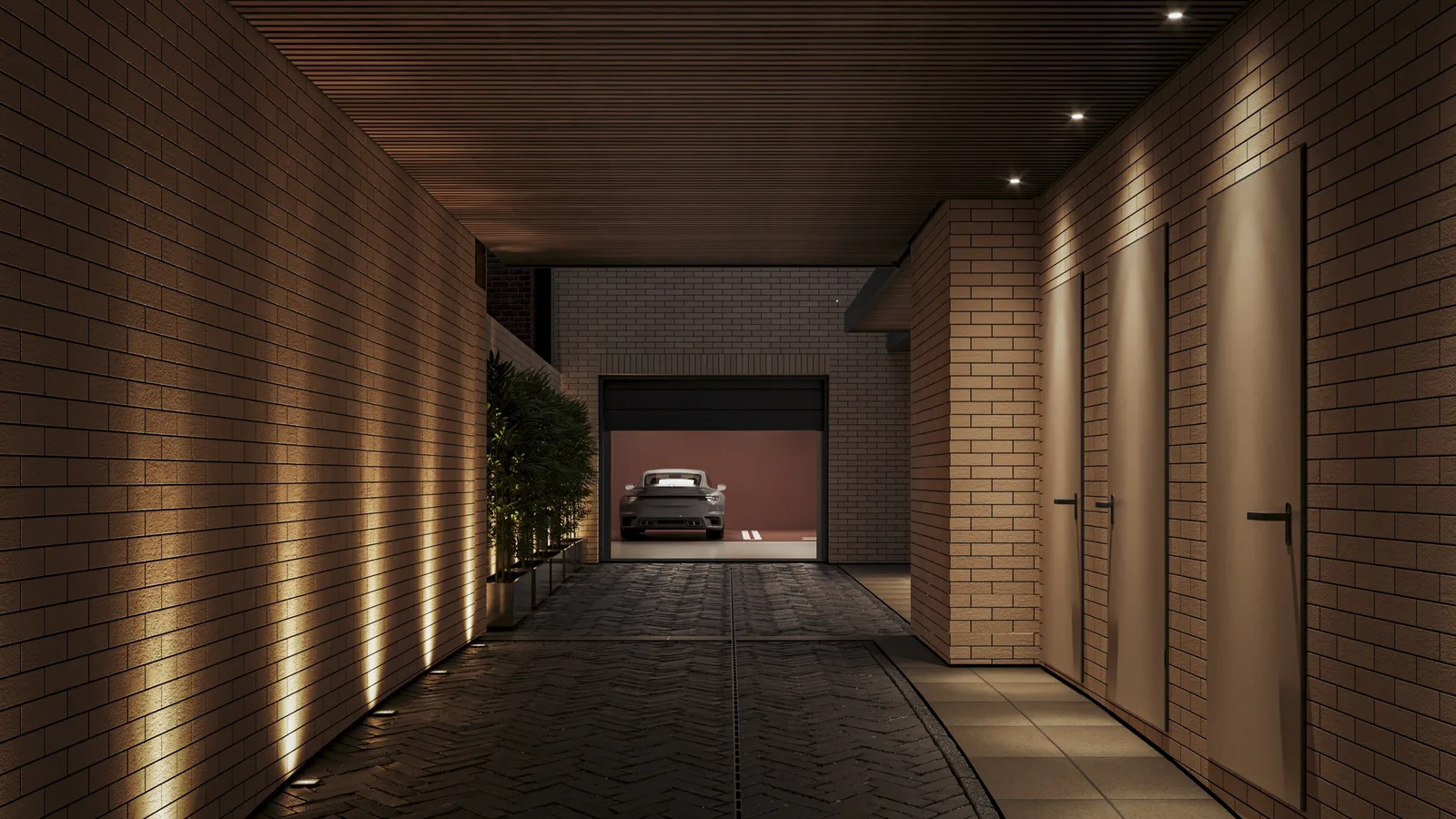 Render: architectural section perspective visualization revealing all floors from basement garage through heritage levels to new rooftop penthouse with spatial organization and material layers