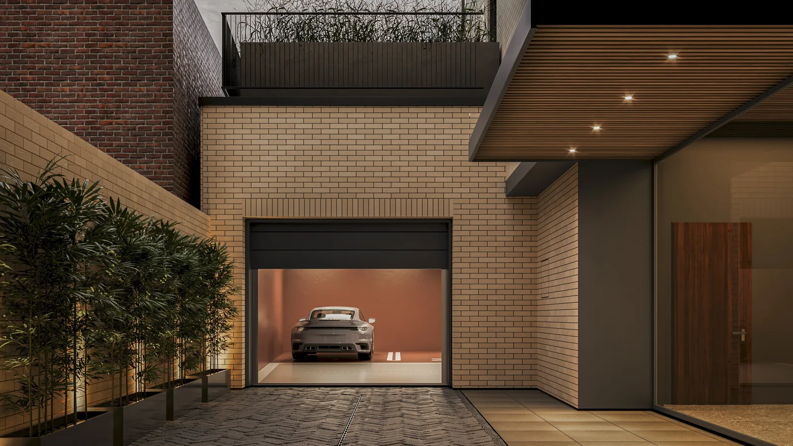 Render: upper floor apartment section visualization showing the cascading terrace relationship between units and the panoramic river views from each level