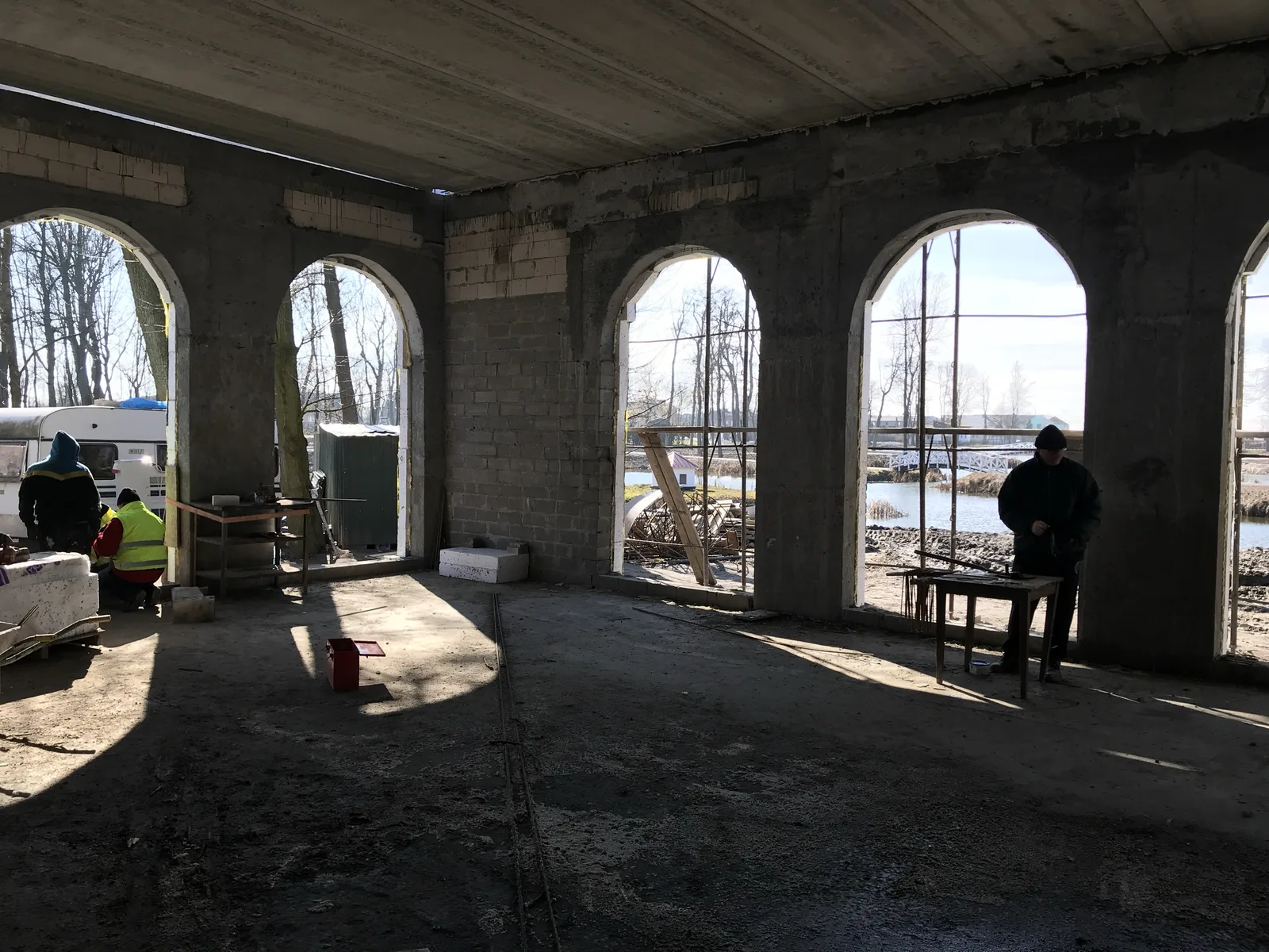 Orangerie ballroom construction progress showing structural work