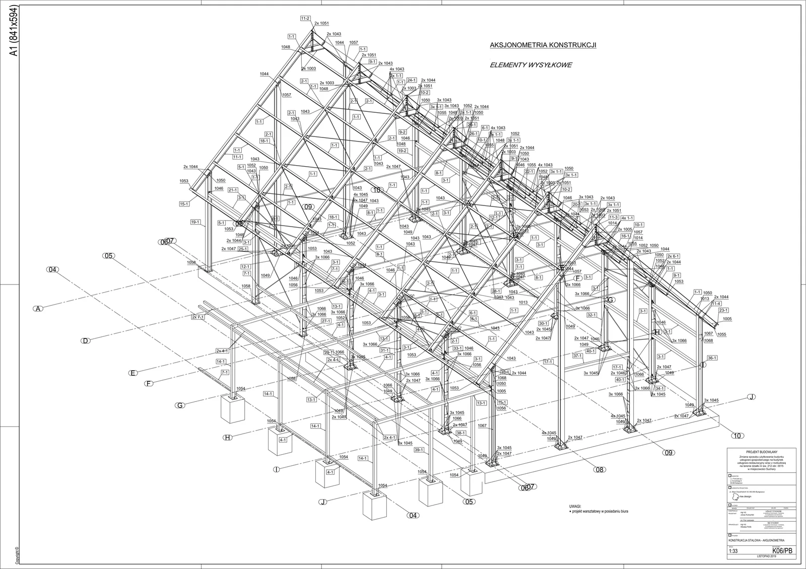 Stable large section and elevation drawing showing building proportions and structural detail