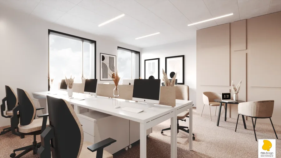 Interior: conference room render showing paired mega-boardroom with movable partitions closed, creating two independent 12-seat meeting spaces