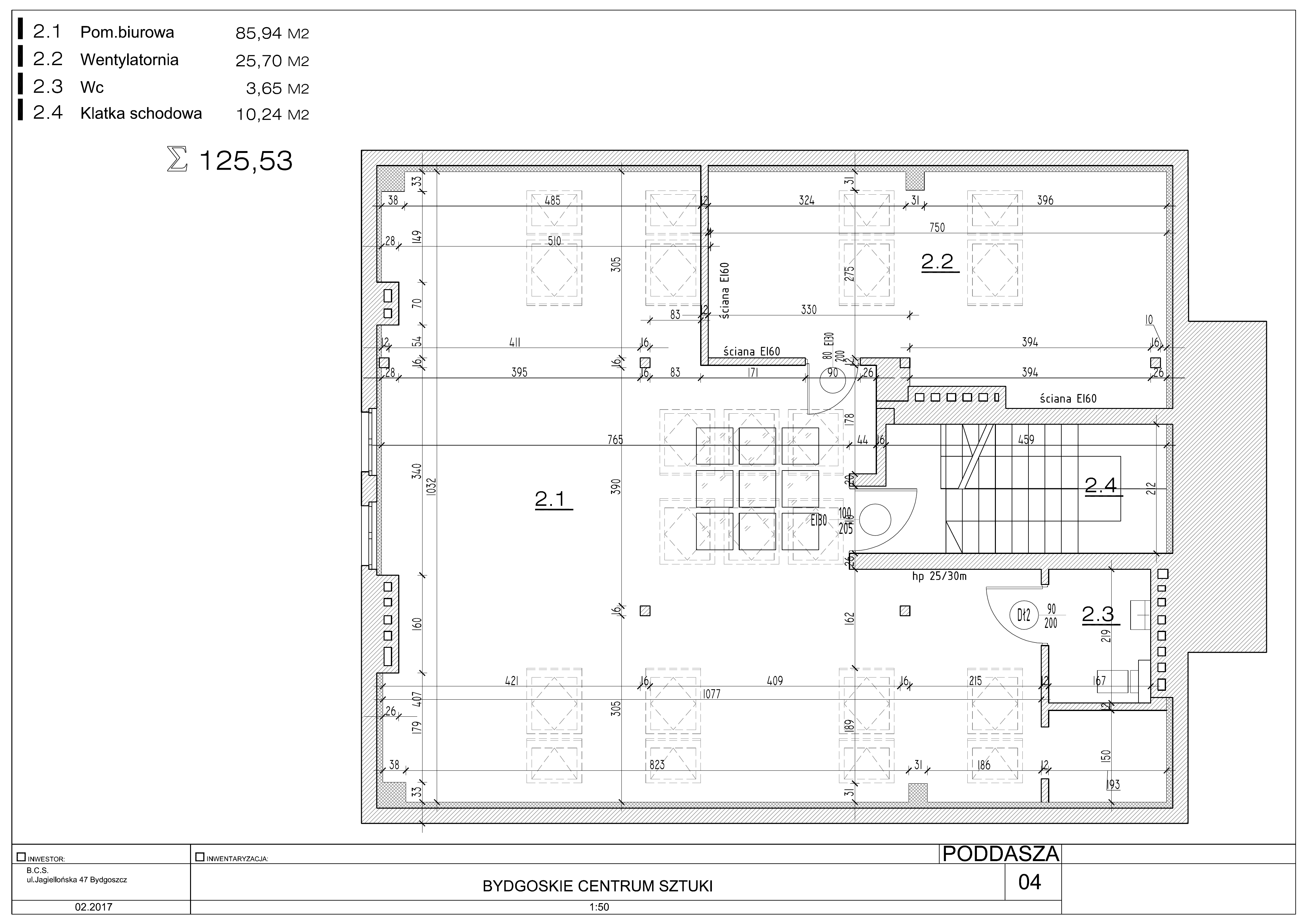 Drawing: upper floor architectural plan showing exhibition galleries, circulation corridors, and vertical connections within the heritage 1890 industrial shell