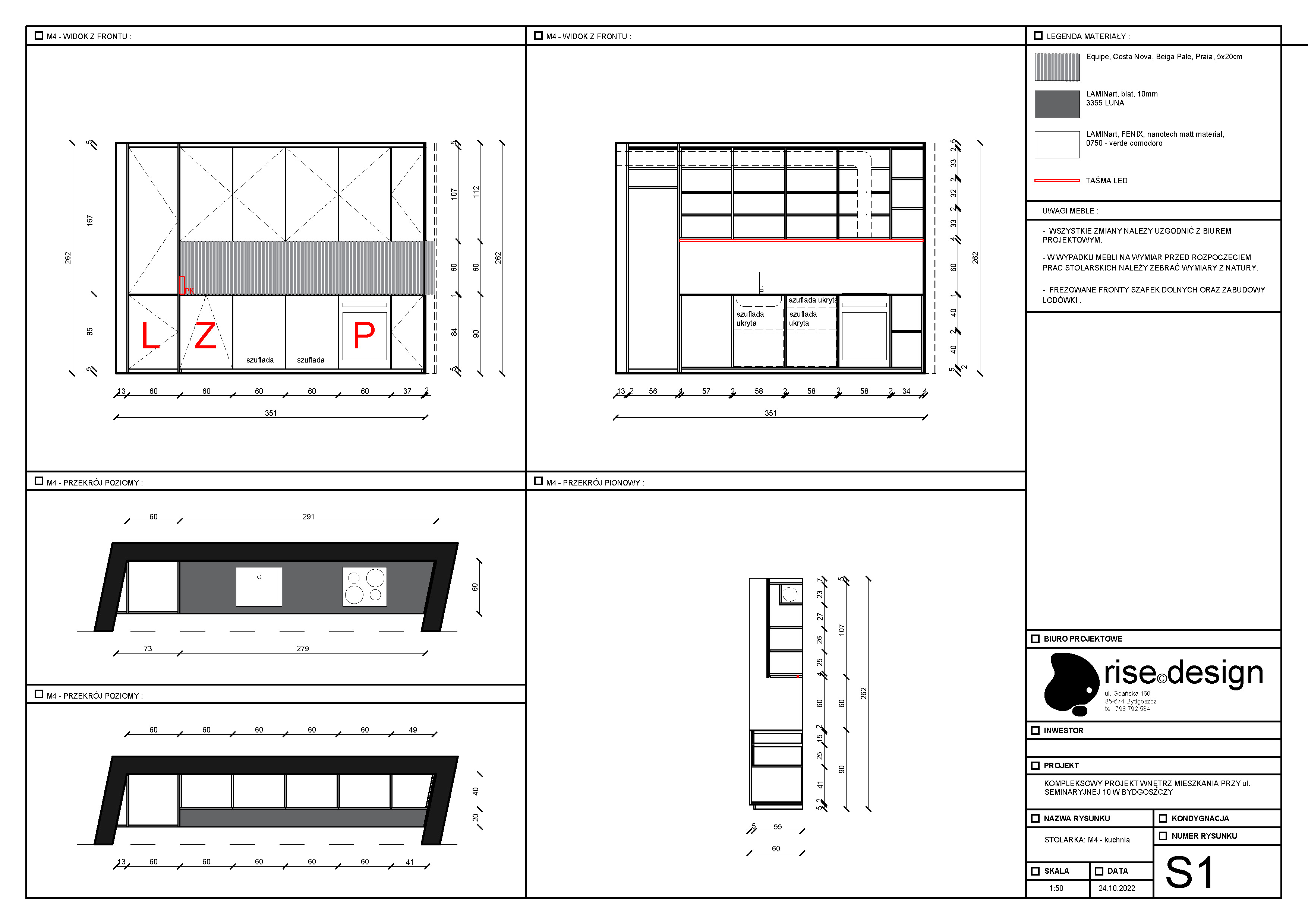 Drawing: Corridor built-in storage wall elevation showing full-height wardrobe dimensions, door swing clearances, and handle placement