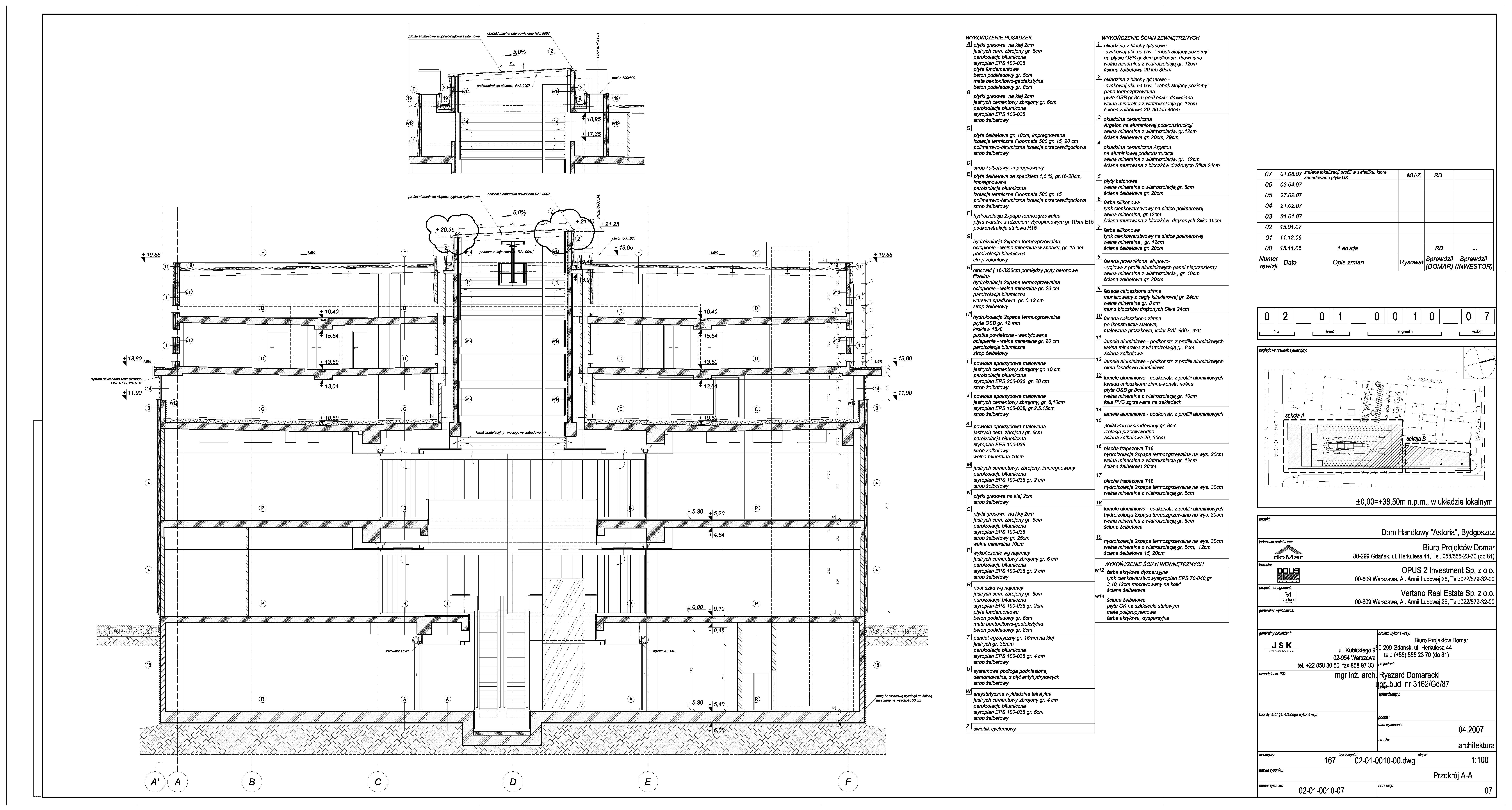 Drawing: complete architectural drawings package for Drukarnia shopping mall showing floor plans, sections, elevations, and spatial organization of commercial building