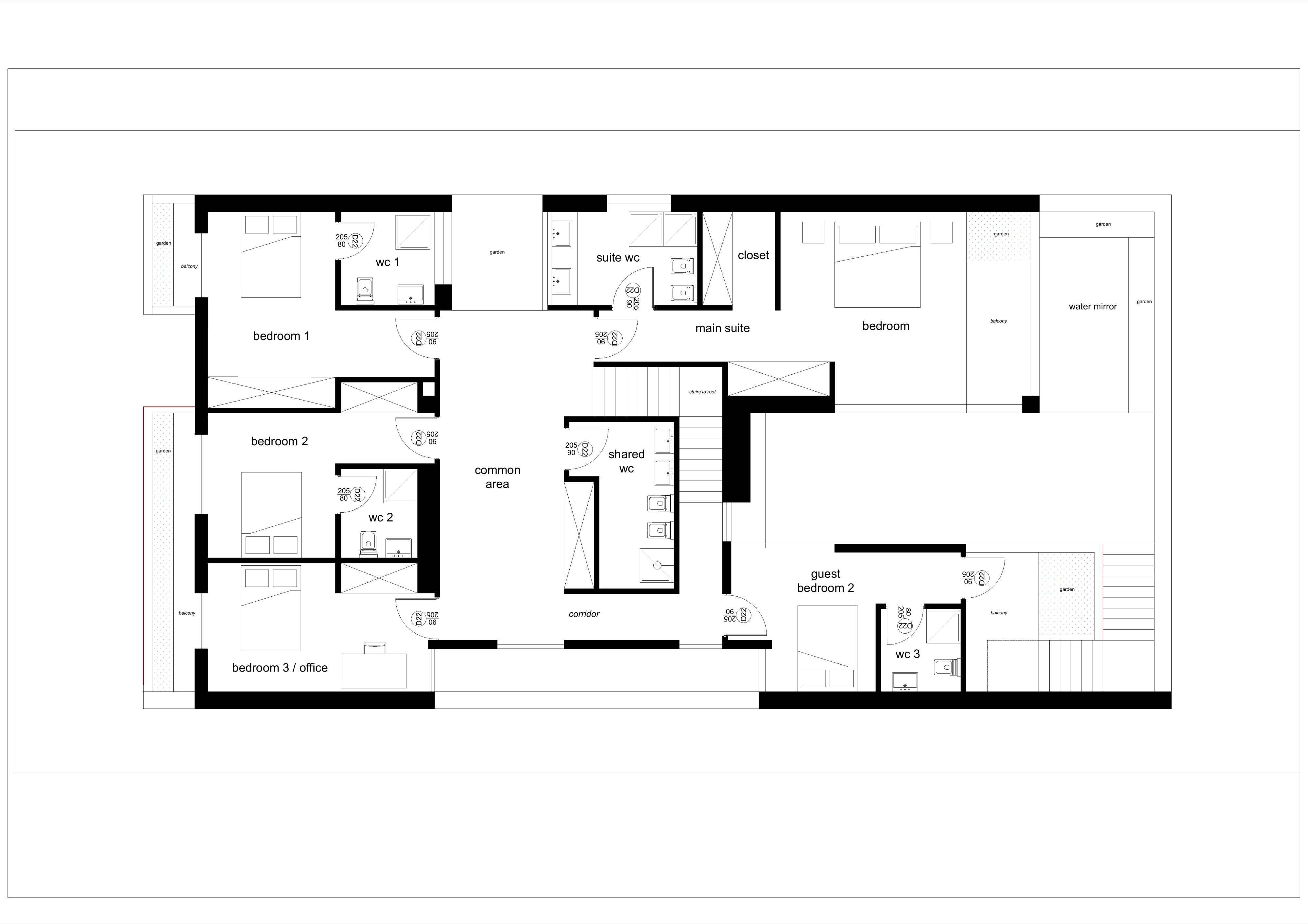 Drawing: ground floor plan of Al-Naseem House showing courtyard with water mirror, majlis, kitchen and pantry, dining and living areas, two-car parking, maid room, and service entrance