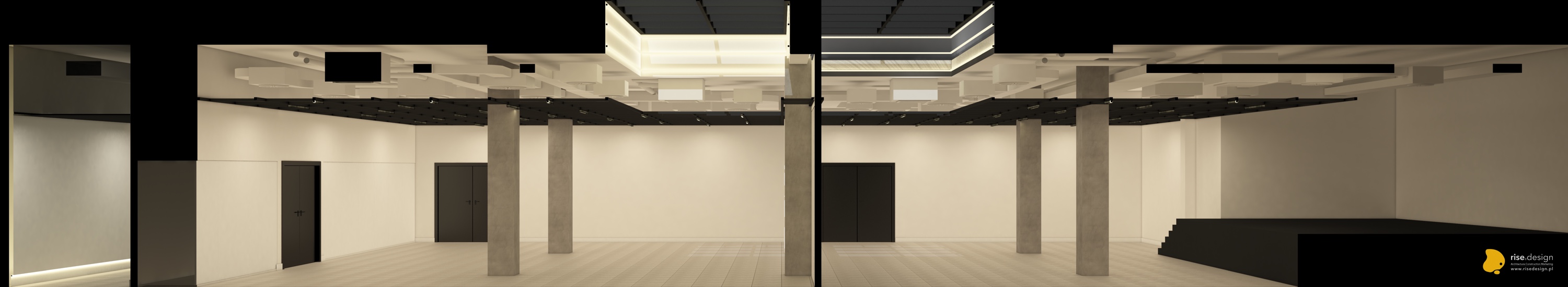 Drawing: design documentation page showing material palette board with Cognac Oak, Statuario marble, expanded metal mesh, and finish specifications