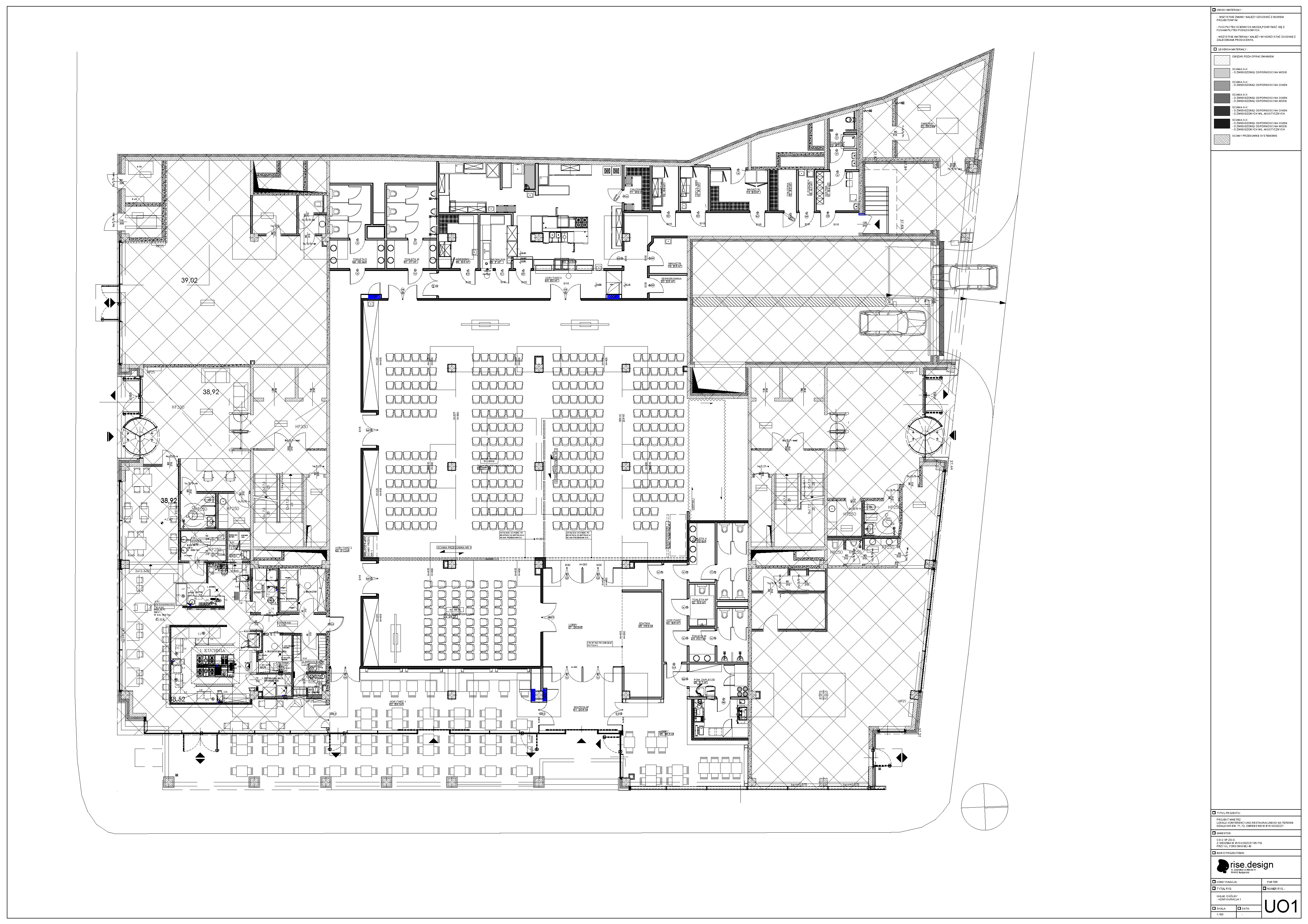 Drawing: design documentation page showing bathroom and back-of-house layout with fixture positions and service access