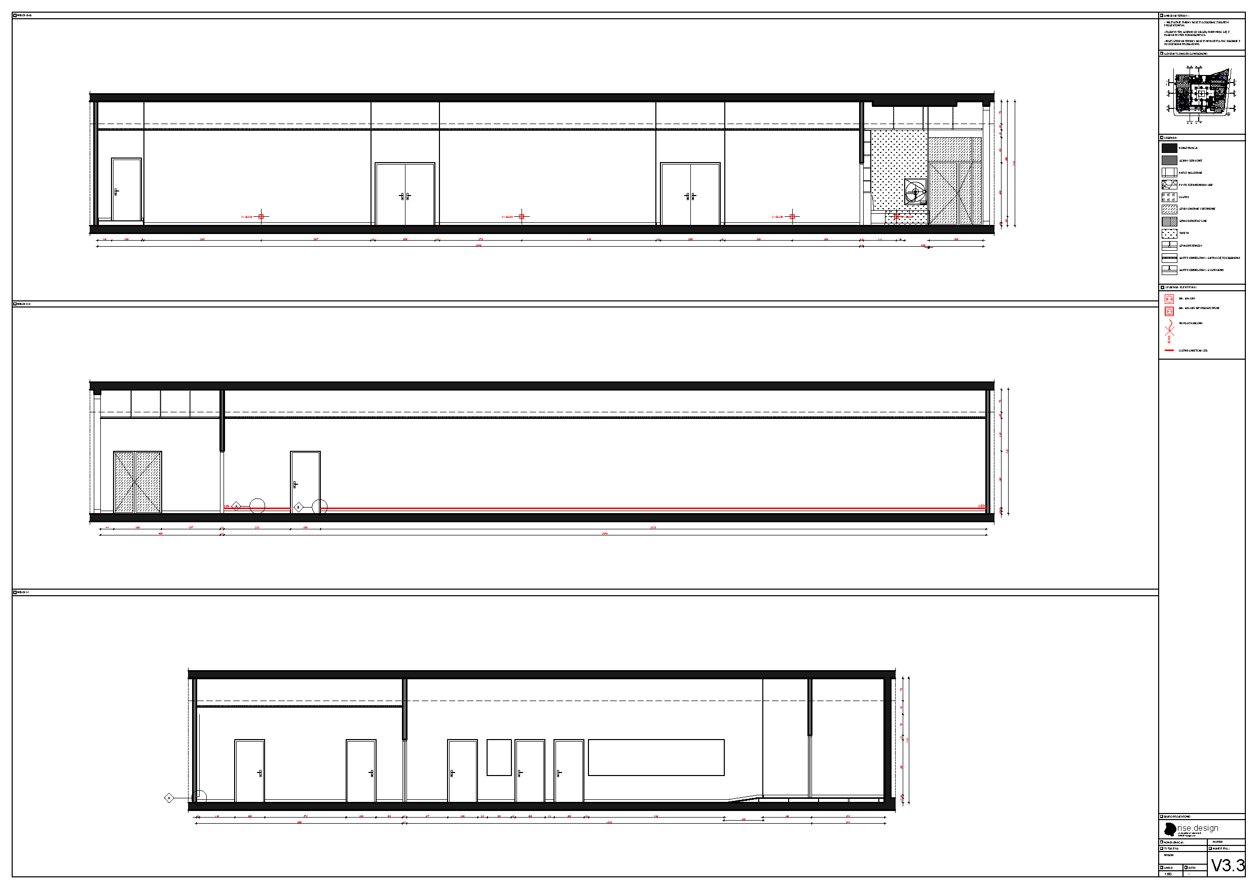Drawing: design documentation page showing custom joinery details for Cognac Oak wine shelving wall and bar corpus construction