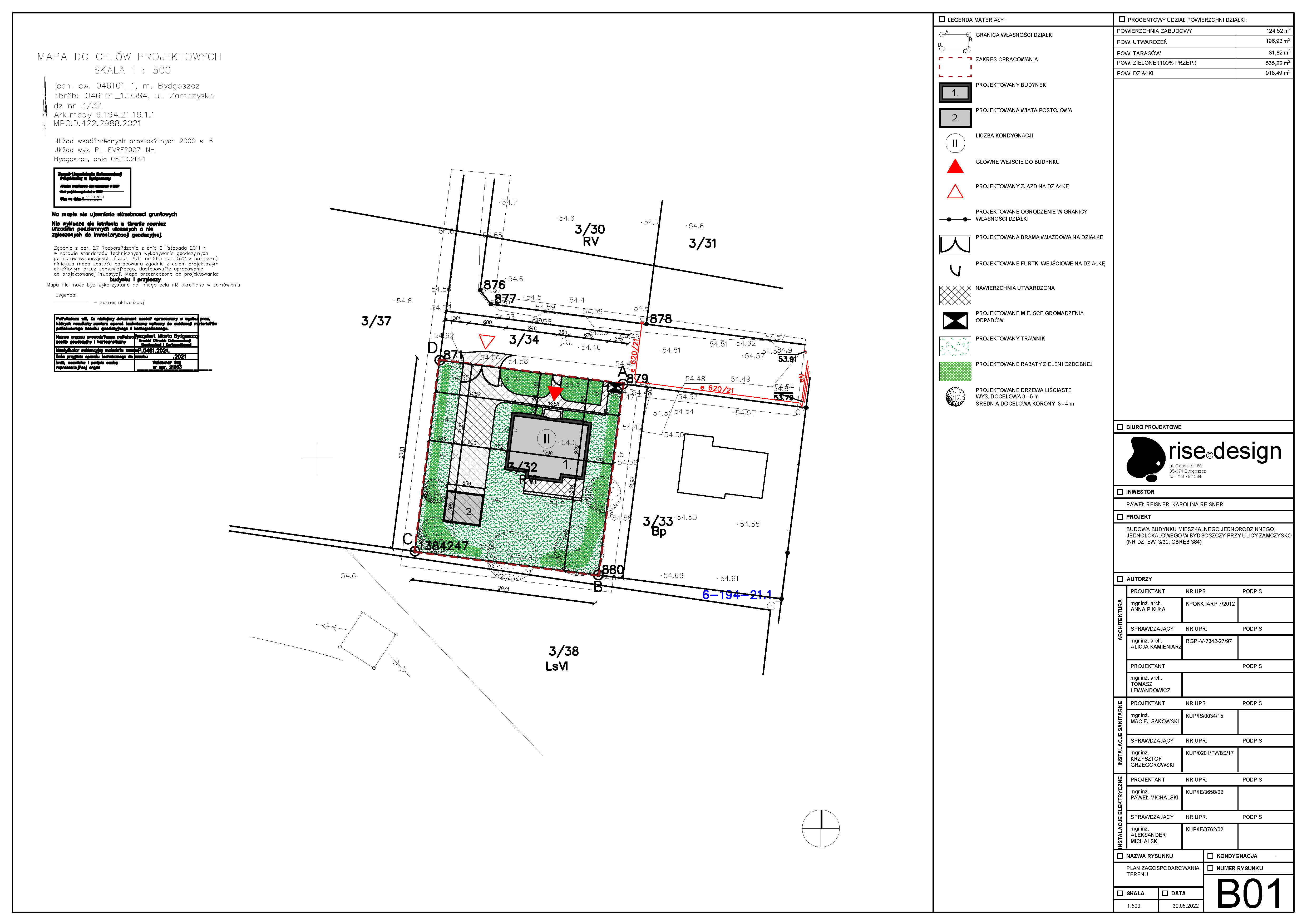 Drawing: Version 3 concept presentation showing four views of the hybrid brick and render variant with beige-grey accents, dark windows, and naturalistic planting