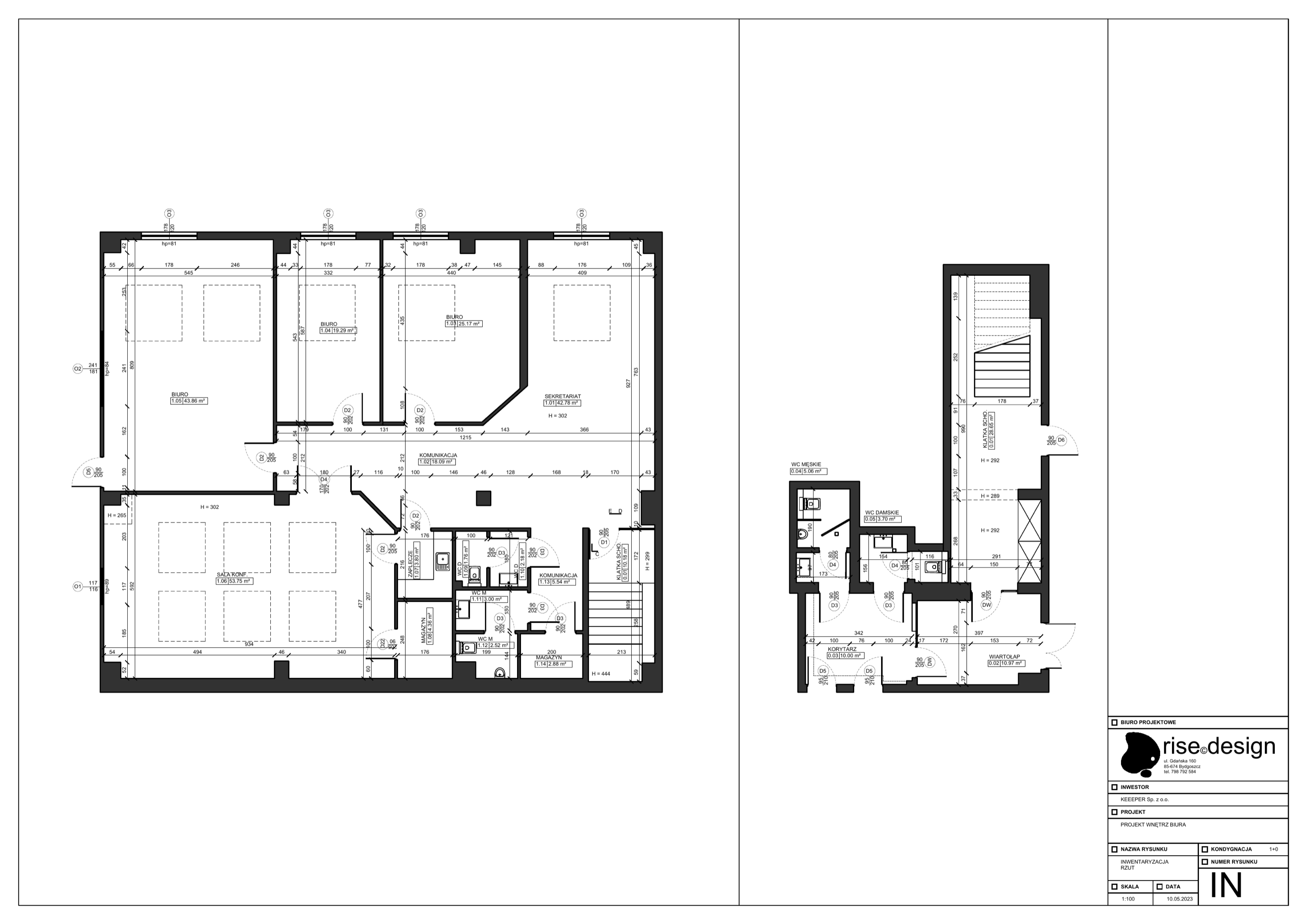 Technical ceiling plan drawing showing Ecophon acoustic panel layout, downlight positions, linear luminaire runs, and suspended ceiling grid for the corporate office