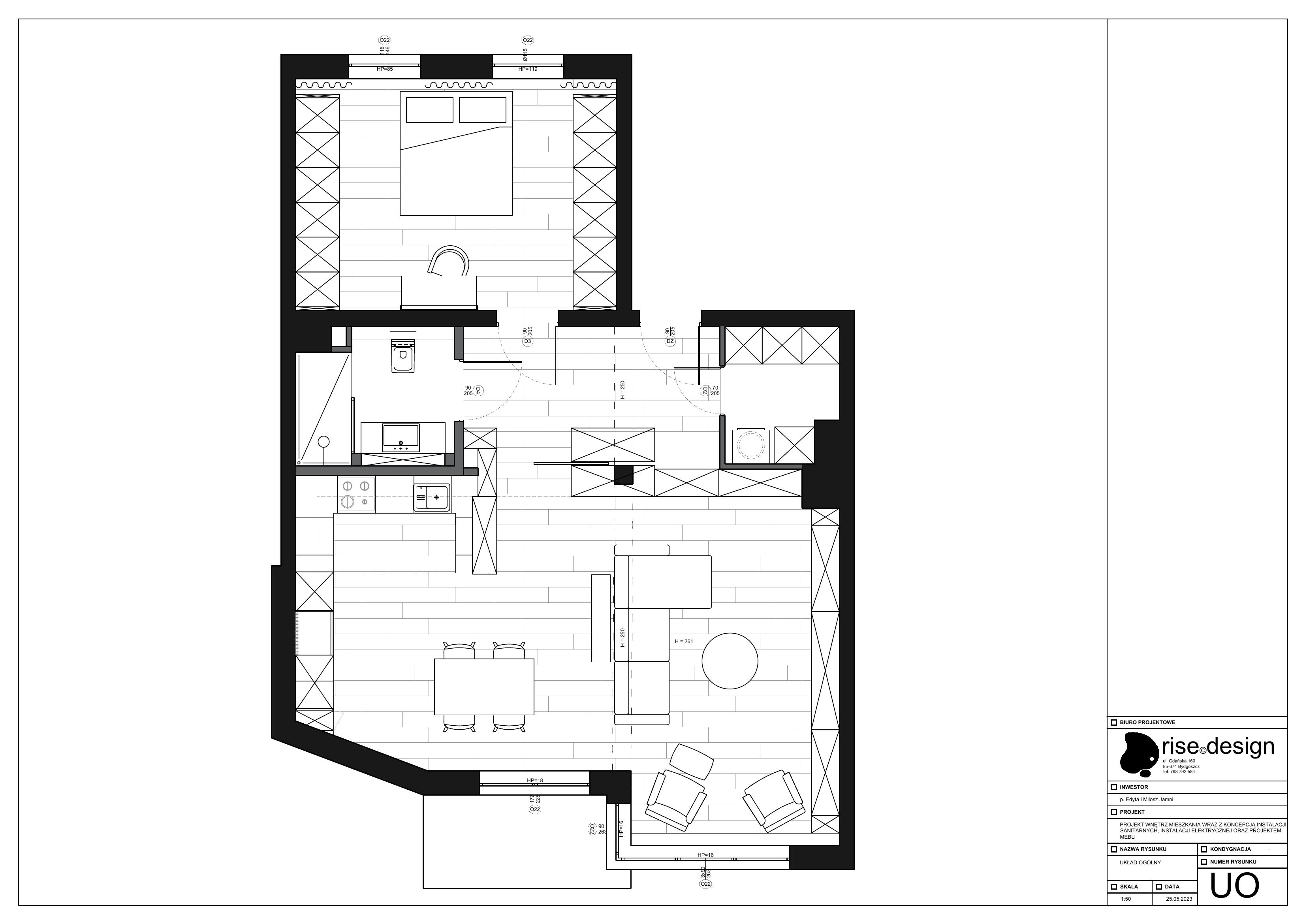 Drawing: bathroom wall elevations showing Con.Crea tile layout, vanity dimensions, custom shower glass 90x260 cm specification, and black fixture positions