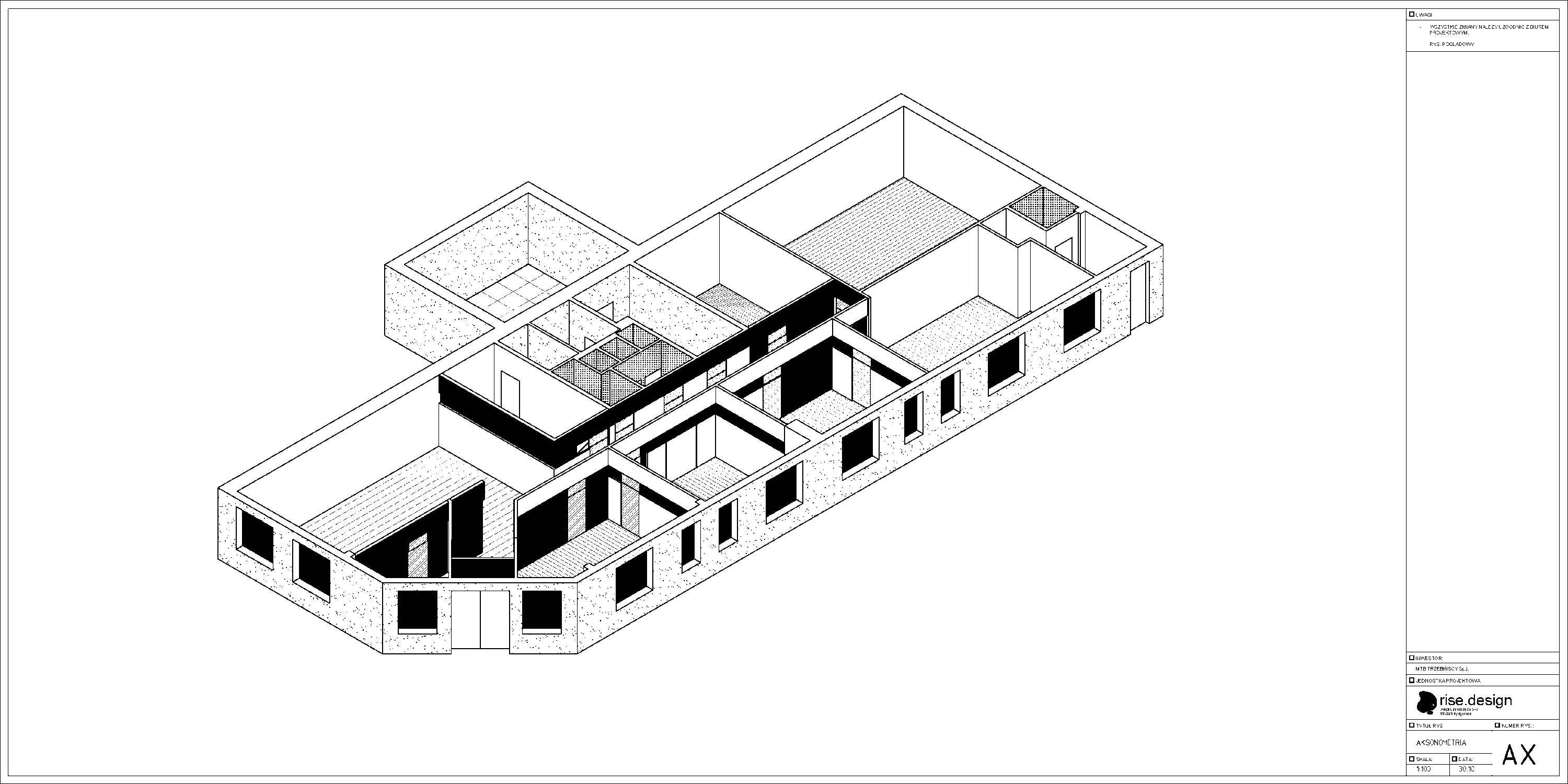 Drawing: technical section and elevation details showing ceiling treatment, partition heights, and material specifications