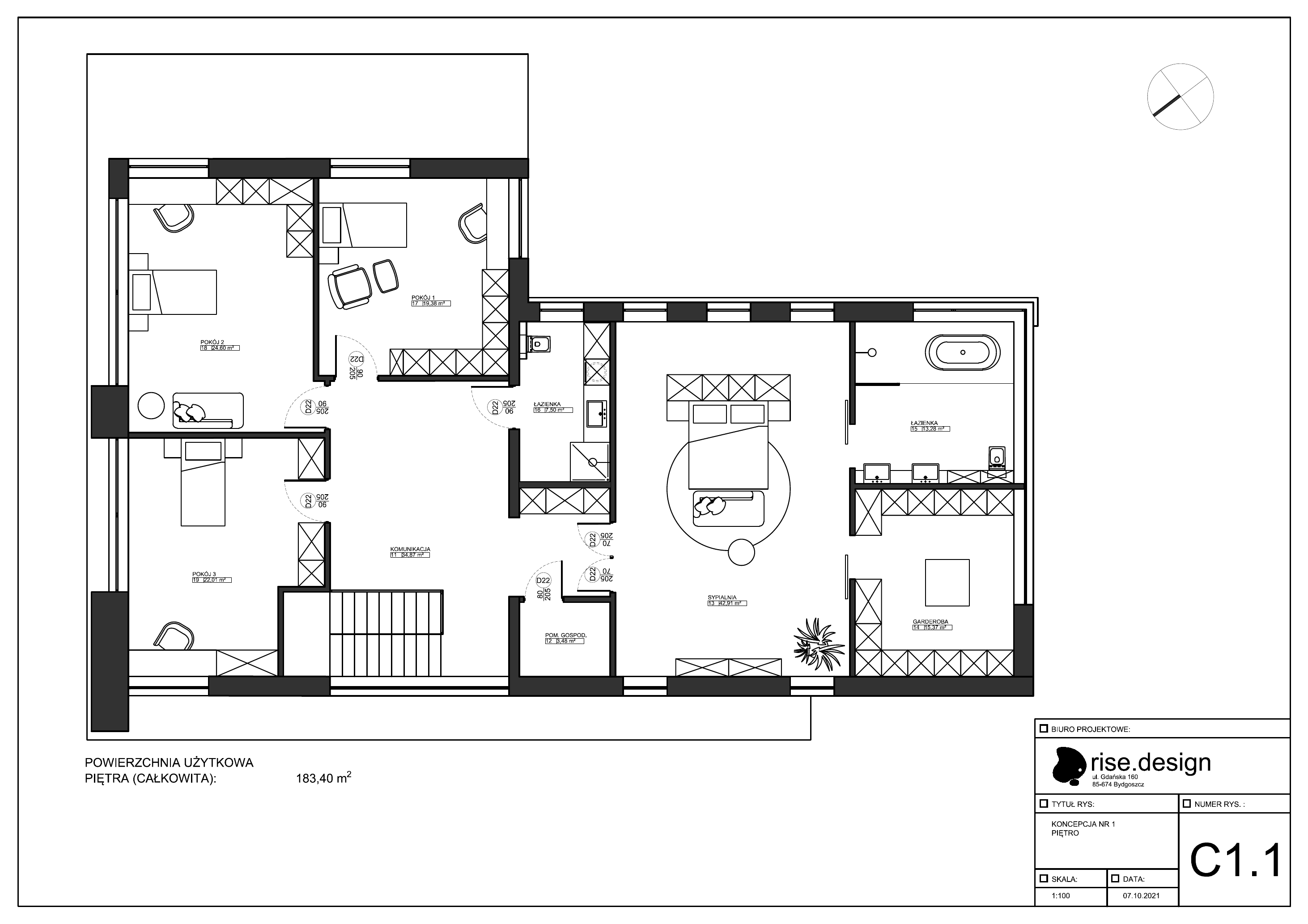 Drawing: site plan variant exploring alternative building orientation on the narrow-front wide-rear triangular plot with different outdoor zone arrangement and swimming pool position