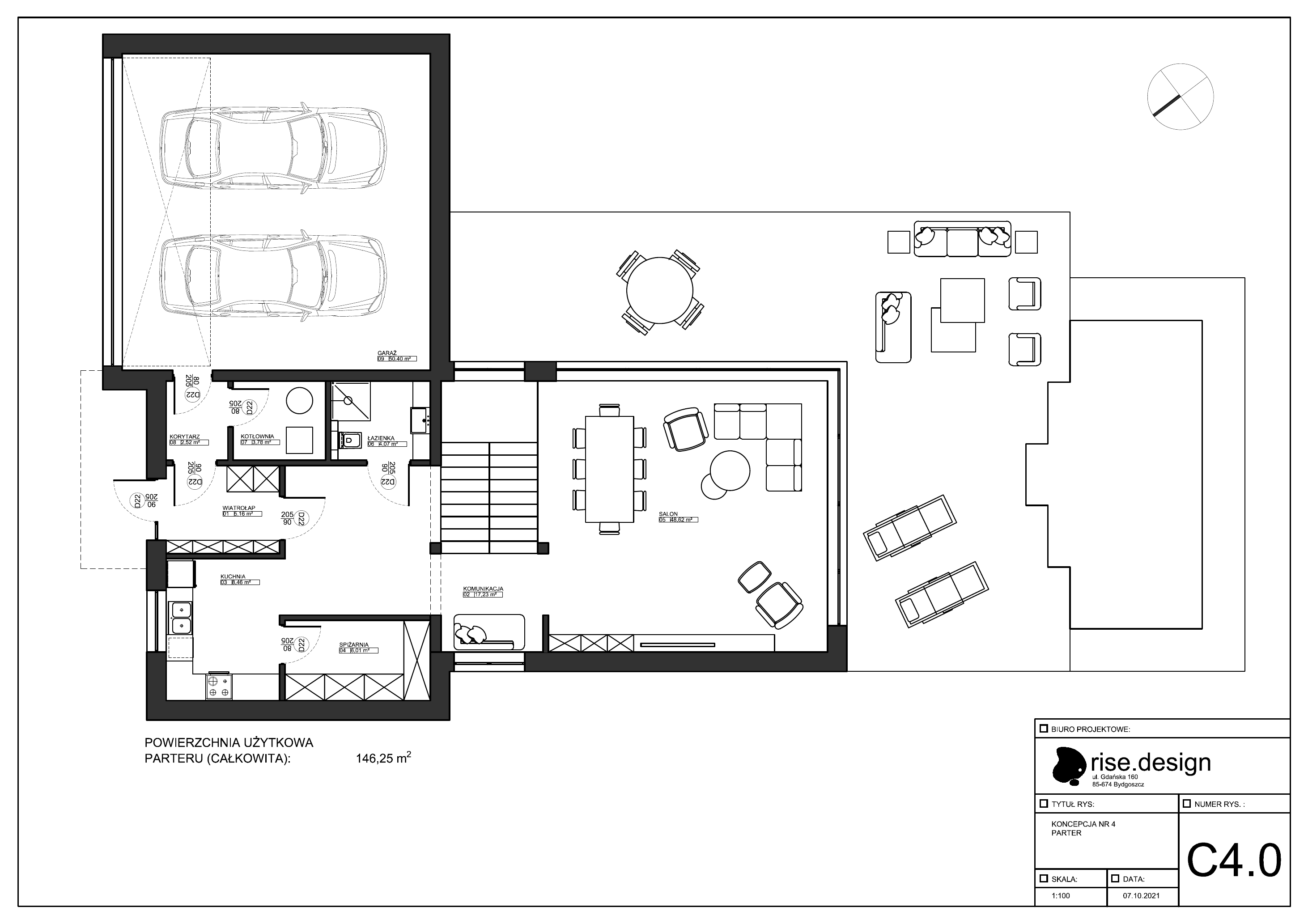 Drawing: concept C2 ground floor plan showing cheaper pillar-slab construction variant with identical 153 square metre layout to C1 but structural system optimized for budget