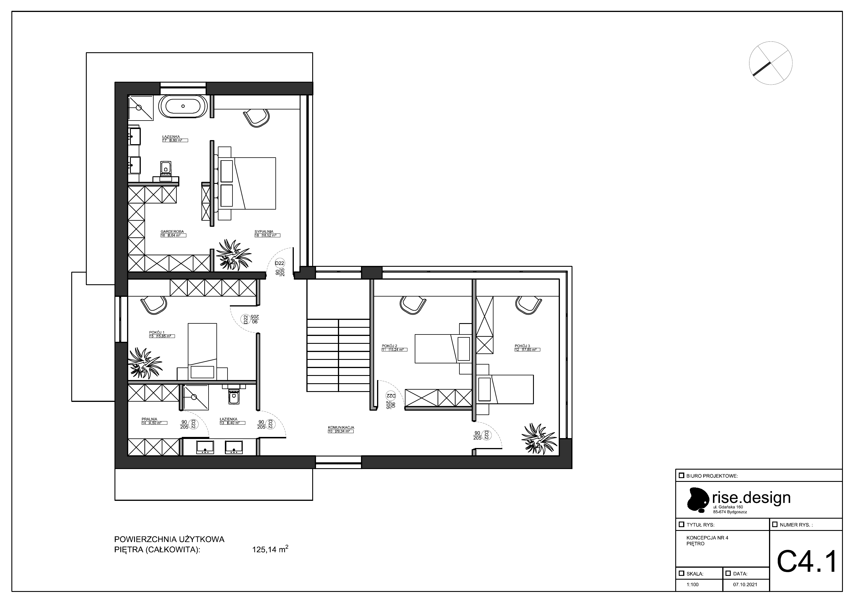 Drawing: concept C3 first floor plan with smaller 161 square metre upper footprint reducing construction cost while maintaining core bedroom and bathroom program