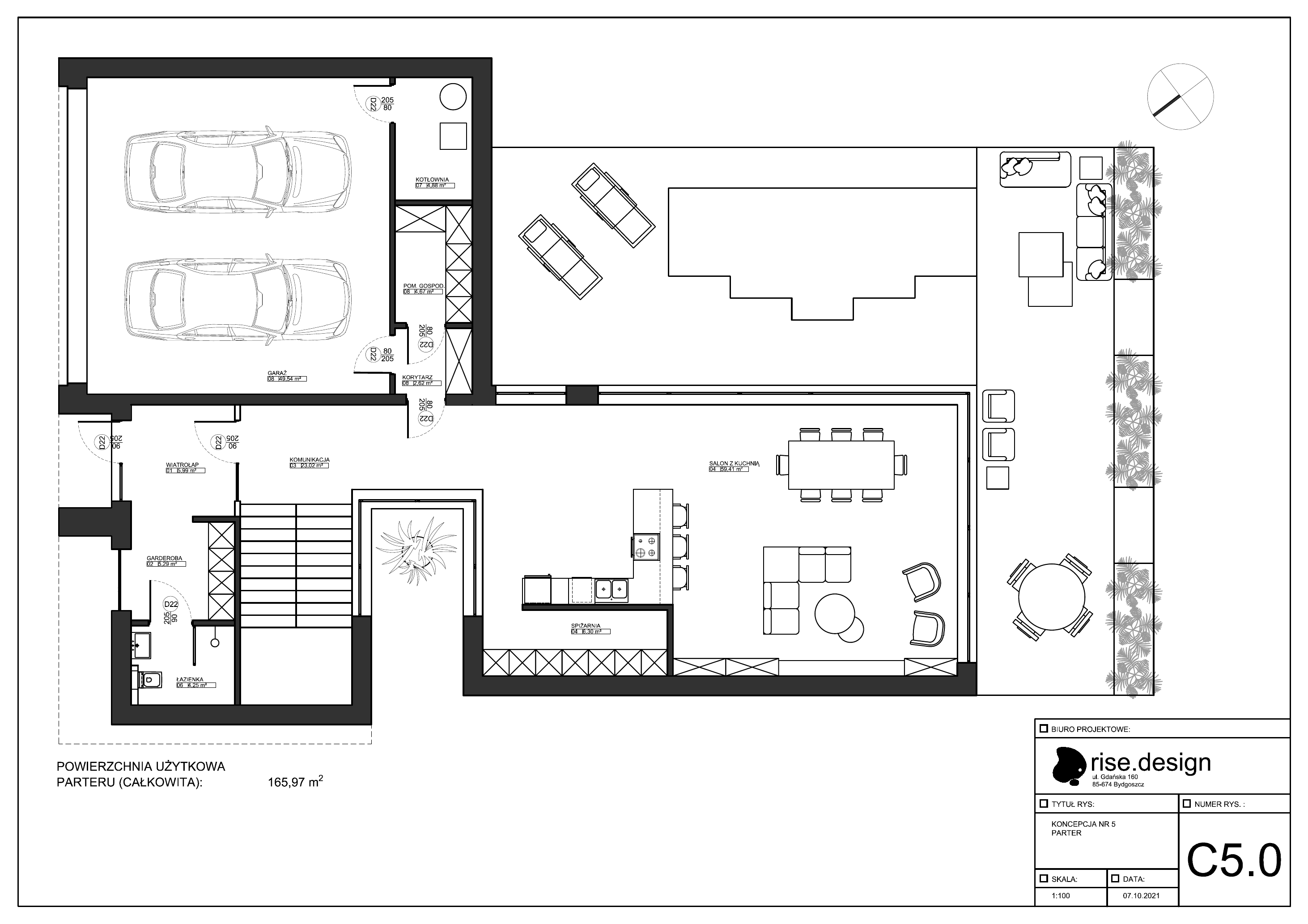 Drawing: concept C4 ground floor plan showing compact 146 square metre alternative with separate kitchen, different circulation strategy, and reduced footprint for budget economy