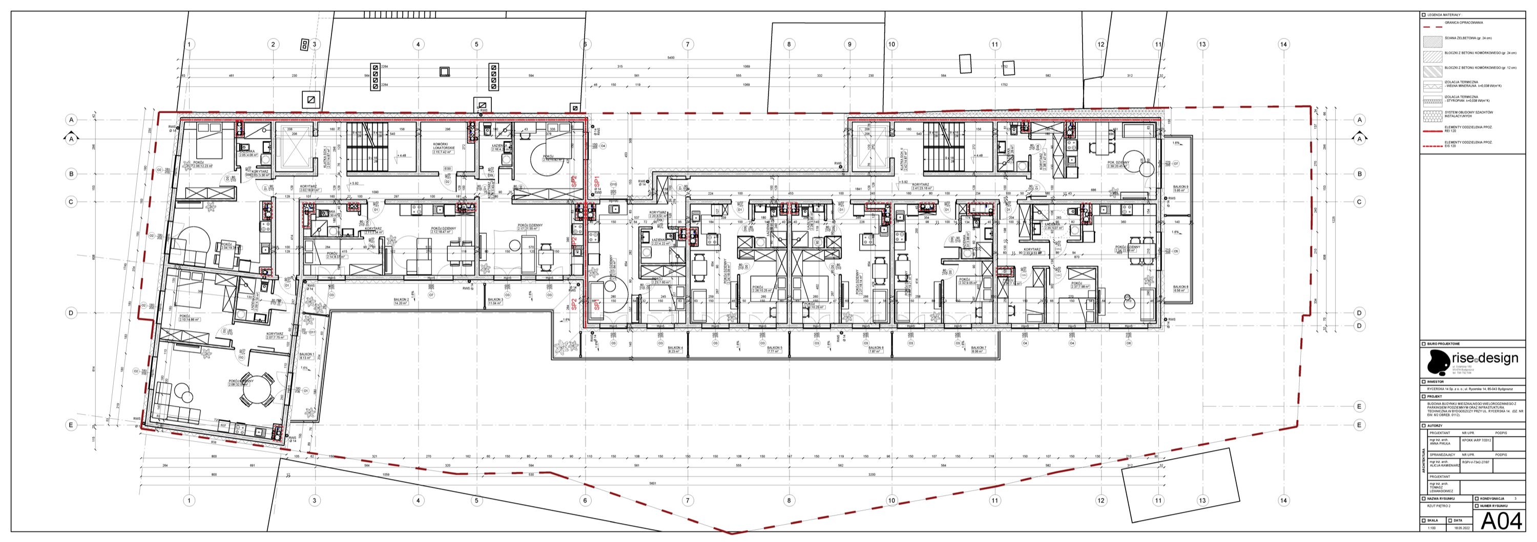 East elevation A12 showing side facade proportions, window pattern, and stepping building profile with annotations