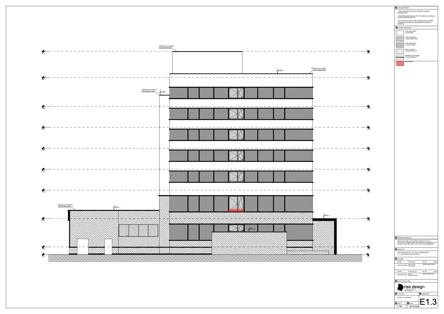 Drawing: architectural elevation E3 showing the rear facade of S House with service access, window pattern, and facade material transitions