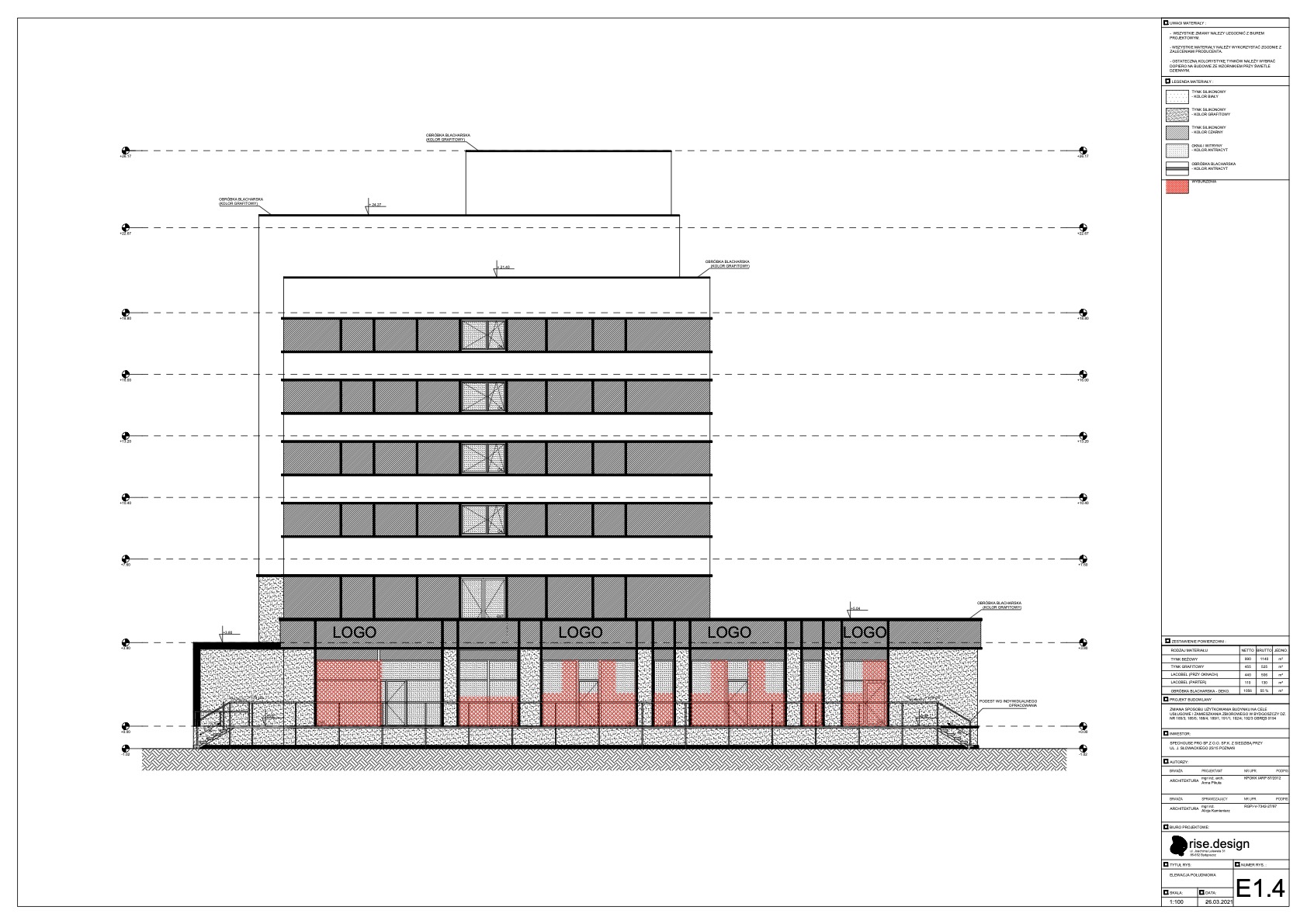 Drawing: architectural elevation E4 showing the opposite side facade of S House with balcony rhythm and Cembrit panel system details
