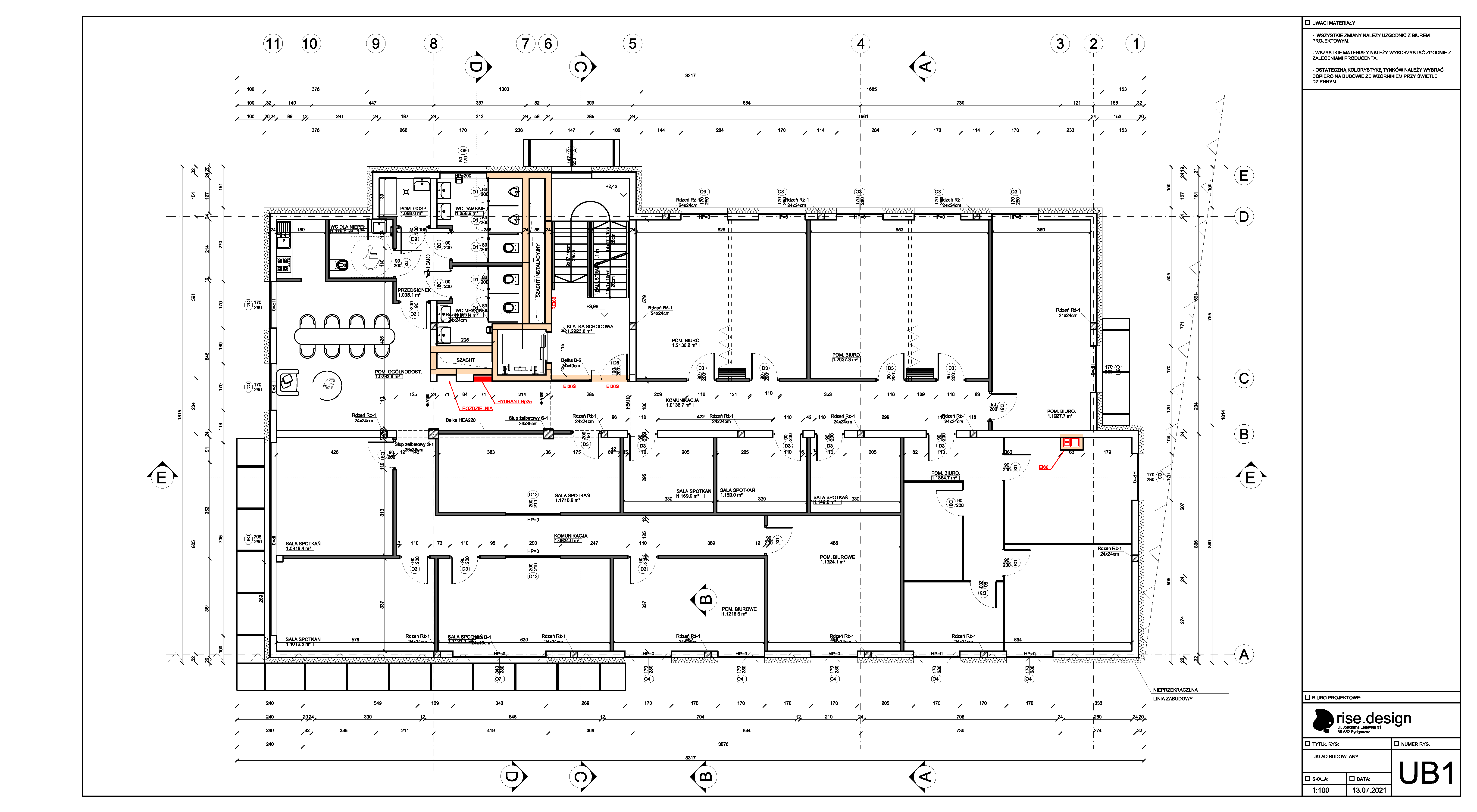 Drawing: bird's-eye 3D axonometric furnished ground floor plan showing all spaces including reception with Borromean rings logo, auditorium with dual-colour seating, conference rooms, and break area