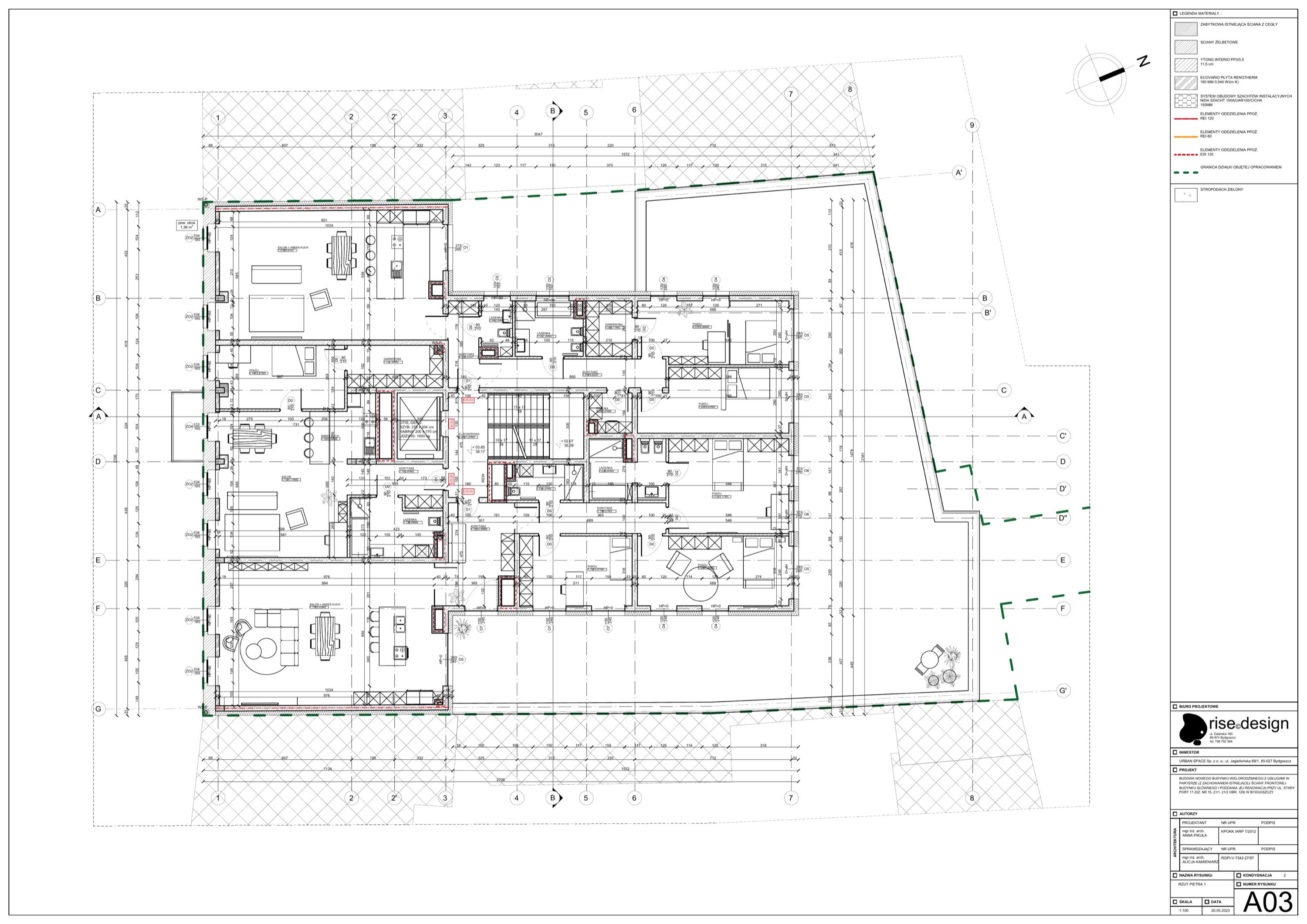 Drawing: first floor plan showing apartments M1, M2, and M3 with their terraces, the largest terrace at 162.85 square metres for unit M3