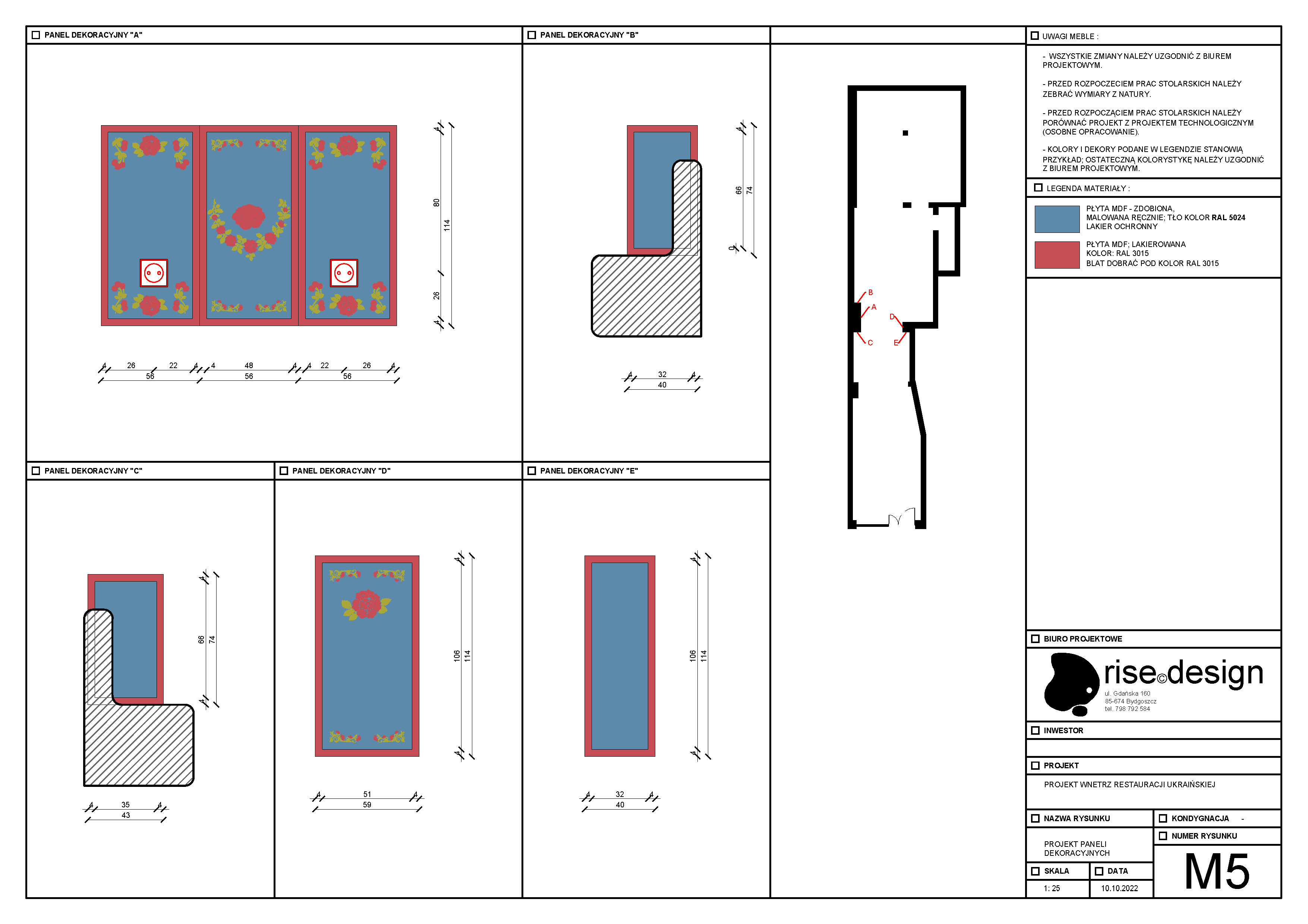 Drawing: interior sections and wall elevations showing booth seating, bar zone, exposed brick and timber details at scale