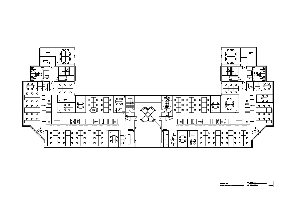 Drawing: detailed floor plan of the sixth floor showing all spaces, furniture layouts, circulation paths, structural grid, and title block documentation